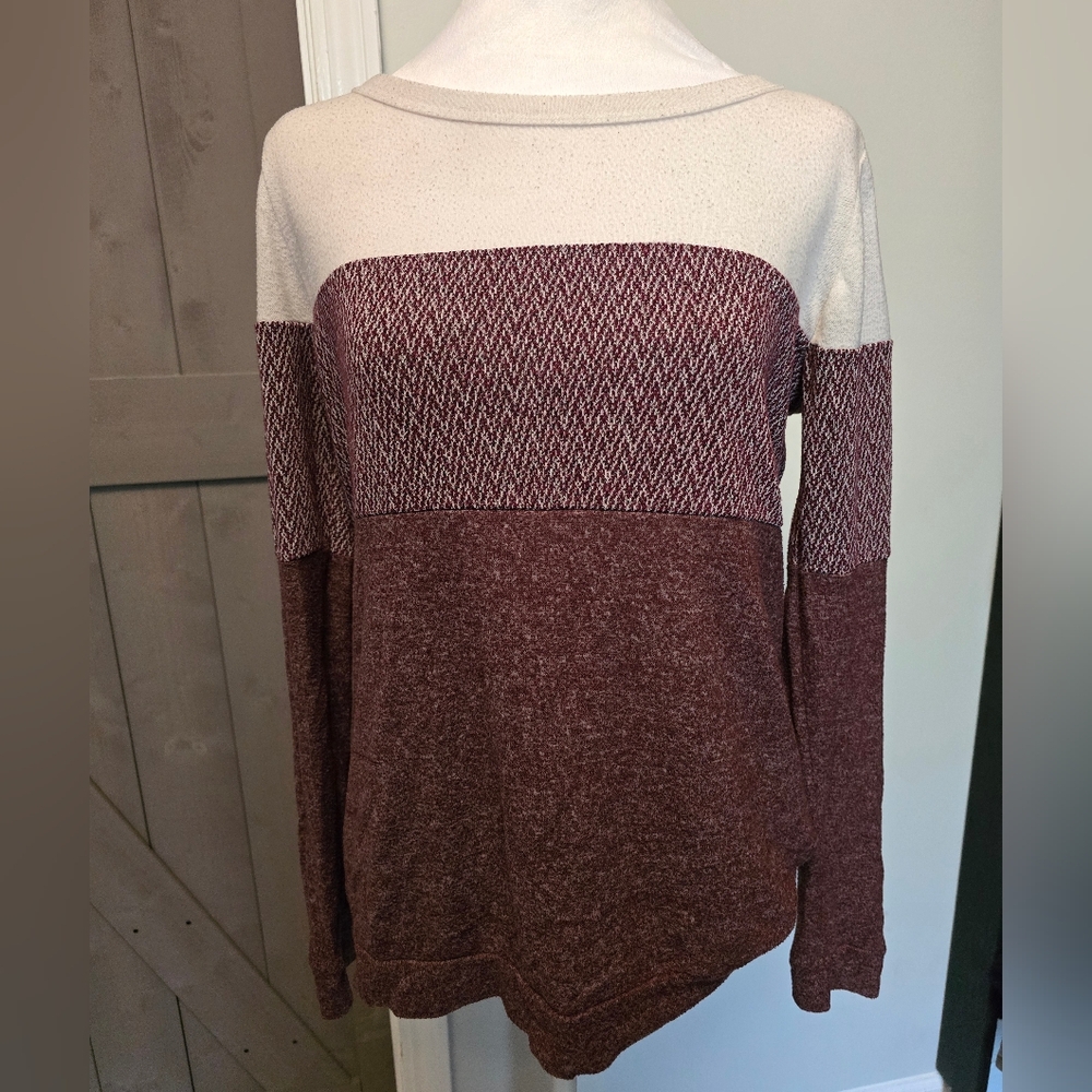 Pink Clover Macy Mixed Material Colorblock Knit Top
